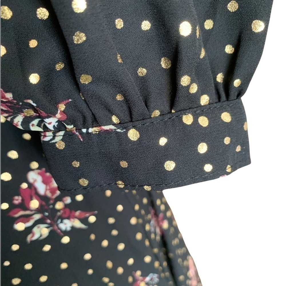 Women’s NY collection petite PXS dress. Black, gold with maroon flowers. - Picture 3 of 8